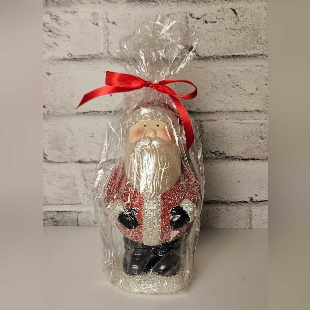 Pottery Barn Santa Candle Large 8.2 Inch Glitter Christmas Decor New Sealed